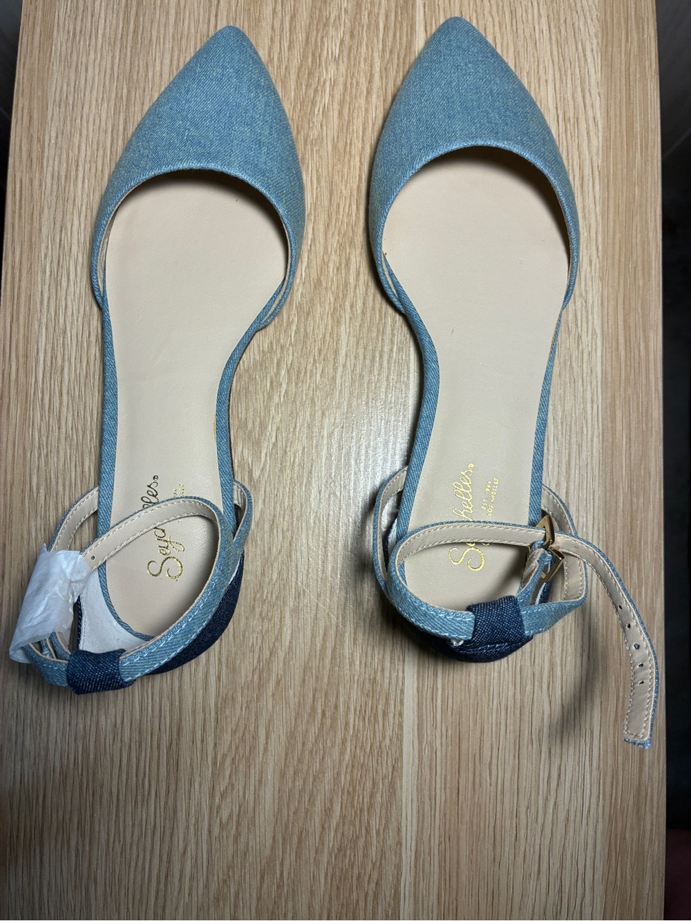 Seychelles Denim D'Orsay Pointed Toe Flats in Light Blue